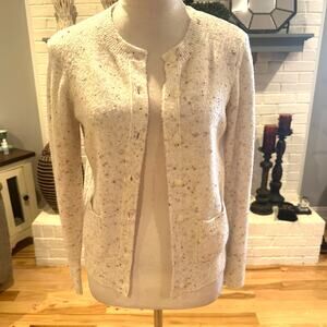 Loft Womens Cream Burgundy Speckled Button Front Long Sleeve Cardigan Sweater S
